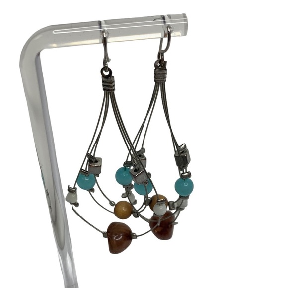 Chico’s Double Strand Brown Wooden Beads Turquoise & Brown Stone Chips Necklace - Picture 7 of 8